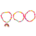 Setje van 3 kinderarmbandjes met gekleurde kraaltjes en regenboogje