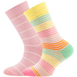 2-Pack Kindersokken Ewers - Set - Roze gestreept en Streepjes Roze/Geel/Oranje/Mintgroen