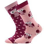 2-Pack Kindersokken Ewers Meisjes - Donkerroze met Uiltje en Roze Stippen & Roze Rand / Roze met Uiltjes & Donkerroze Rand - GOTS - Biologisch katoen