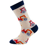 Kindersokken Ewers Jongens - Beige met Tractors/Trekkers - Donkerblauw & Rood & Oranje & Groen