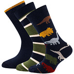Sokken Jongen - Set met 3-paar - Blauw/Groen- Dinos/Effen/Strepen - Ewers