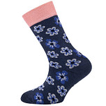 Meisjessok met Bloemen - Donkerblauw/roze - Ewers - Biologisch katoen (GOTS)