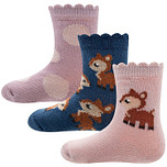 Babysokjes met Hertje - Set van 3-paar voor Meisje - Blauw/Oudroze - Ewers