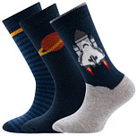 3-Pack Kindersokken Ewers Jongens - Set - Donkerblauw met Spaceshuttle & Donkerblauw met Streepjes & Donkerblauw met Saturnus/Planeet