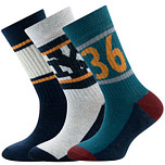 3-Pack Kindersokken Ewers Jongens - Set - Staalblauw met Oker 36 & Lichtgrijze Band met Donkerblauw/Oker streepje & Lichtgrijs met NY Donkerblauw