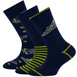 Sokken Ewers Kindermaat - 3-PACK - Donkerblauw met Ruimteschepen & Sterren & Streepjes Groen