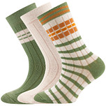 3-Pack Kindersokken Ewers met Ribpatroon - Set - Effen Creme  en Groen-Creme-Oranjebruin Strepen