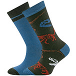 2-Pack Kindersokken Ewers Jongens - Set - Groen met Dino Skeletten Oranje/Grijs & Staalblauw met Groene Band