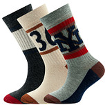 3-Pack Kindersokken Ewers Jongens - Set - Beige/Bruin met Donkerblauw 36 & Beige Band met Donkergrijs/Blauw Streepje & Lichtgrijs met NY Bruin/Rood