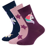 Sokken Ewers Kindermaat - 3-PACK - Donkerblauw & Roze & Paars Eenhoorns & Sterren