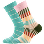 2-Pack Kindersokken Ewers - Set - Turquoise gestreept en Streepjes Multicolour