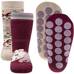 Antislipsok Roze Noppen - Dubbelpak - Beige met Gekleurde Eenhoorns/Wijnrood Eenhoornhoofd - Ewers