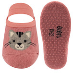 Antislipslofjes Ewers Oudroze met Grijs Poesje - Elastische Voetband - Silconenen Nopjes