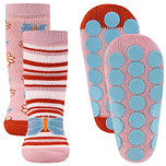 2-pack Antislipsokken Ewers - Roze met Vlinder en Strepen Wit/Oranjebruin & Roze met Bloemen/Vlinders - Noppen Antislip