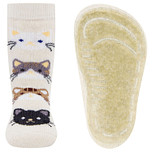 Antislipsokken Ewers Kindermaat - Ecru met Poezen Hoofden Grijs & Bruin & Wit - Siliconenzool