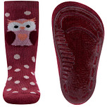 Antislipsok Ewers Uiltje met Roze Hartje en Roze stippen - Wijnrood/Roze