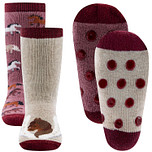 Antislipsok Ewers 2-Pack - Paarden & Hoefijzer/Paard - Set van 2 Paar - Rozerood & Ecru met Rood - Antislipnopjes
