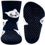 Antislipsokjes met nopjes - Donkerblauw met Poezenhoofden