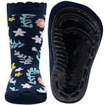 Antislipsok Donkerblauw met Bloemetjes en Blaadjes - Ewers