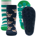 Antislipsok Ewers 2-Pack - Set 2 paar - Donkerblauw met Lemuur Aapje en Groen/Wit gestreept - Antislipnopjes