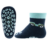 Antislipsok Ewers Raceauto met Turquoise en Groen - Sok Donkerblauw met Turquoise Rand - Antislipnopjes op Zool en Neus