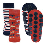 Antislipsokken Ewers - Set 2-Pack -Oranjerood met Autos & Strepen - Elastisch - Noppenzool