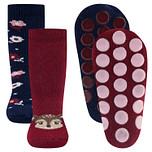 Antislipsokken Ewers Kindermaat - DUOPACK - Donkerblauw & Wijnrood met Hertje en Bloemen - Siliconen Noppen