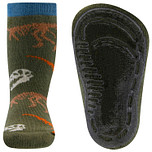 Antislipsok Ewers Donkergroen met DINO Skeletten Wit & Oranjebruin - Blauwe Rand