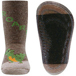 Antislipsok Ewers - Grijsbruin met Kleine Groene Dino -T-Rex - ROARR