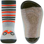 Antislipsok Ewers - Lichtgrijs met Oranje Raceauto en Streepjes