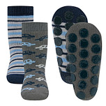 Antislipsokken Ewers - Set 2-Pack -Grijs/Blauw met Autos & Strepen - Elastisch - Noppenzool
