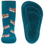 Antislipsokken Ewers Kindermaat - Petrol met Vosjes Hoofd Bruin & Wit - Siliconenzool