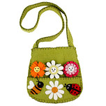 Vilten Tasje Groen met Vingerpopjes bloemen - 20x30cm