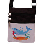 Schoudertasje - Dolfijn Geanimeerd Zwemmend Onderwater Zeebodem - Koraal & Zeesterren - Zwart - Verstelbaar - 19x14,5cm