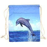 Gymtas/Trekkoordtas - Dolfijn Springt uit Zee - Blauw - 42x35cm