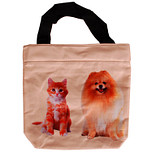 Schoudertasje/Handtasje ecru rode kat en hond - 21x21cm