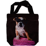 Schoudertasje/Handtasje zwart met Engelse Bulldog met bril - 21x21cm