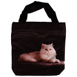 Schoudertasje/Handtasje zwart met witte poes - 21x21cm