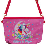 Schoudertasje Eenhoorn "Believe in Magic" - Roze met Maan Hartjes en Sterren- 25x17cm