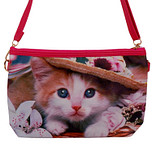 Schoudertasje Poesje met Hoed in Mand met Bloemen - 25x17cm