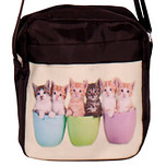 Schoudertasje met 6 kittens in bloempotten - 18x15x4cm