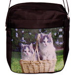 Schoudertasje met 2 poezen in een mandje - 18x15x4cm