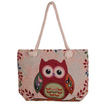 Grote Schoudertas - Uil met Bladeren - Ecru/Beige - Geborduurd - 45x33cm