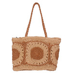 Schoudertas Beige/Zandkleur - Grote Granny Squares - Handgemaakt - Rits en Voering - B-35cm x D-10cm x H-25(48/88)cm