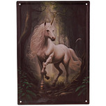 Metalen Wandbord 3D Relief - Mytische Eenhoorn in Woud Fantasy - Homedeco - 28x40,5cm