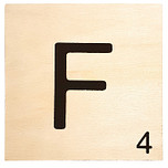 Houten Bordje 10x10x0.5cm - F - Zwarte Letter/Woordwaarde - Onbehandeld - Onderzetter/Homedeco