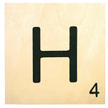 Houten Bordje 10x10x0.5cm - H - Zwarte Letter/Woordwaarde - Onbehandeld - Onderzetter/Homedeco