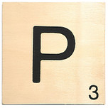 Houten Bordje 10x10x0.5cm - P - Zwarte Letter/Woordwaarde - Onbehandeld - Onderzetter/Homedeco