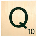 Houten Bordje 10x10x0.5cm - Q - Zwarte Letter/Woordwaarde - Onbehandeld - Onderzetter/Homedeco