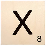 Houten Bordje 10x10x0.5cm - X - Zwarte Letter/Woordwaarde - Onbehandeld - Onderzetter/Homedeco